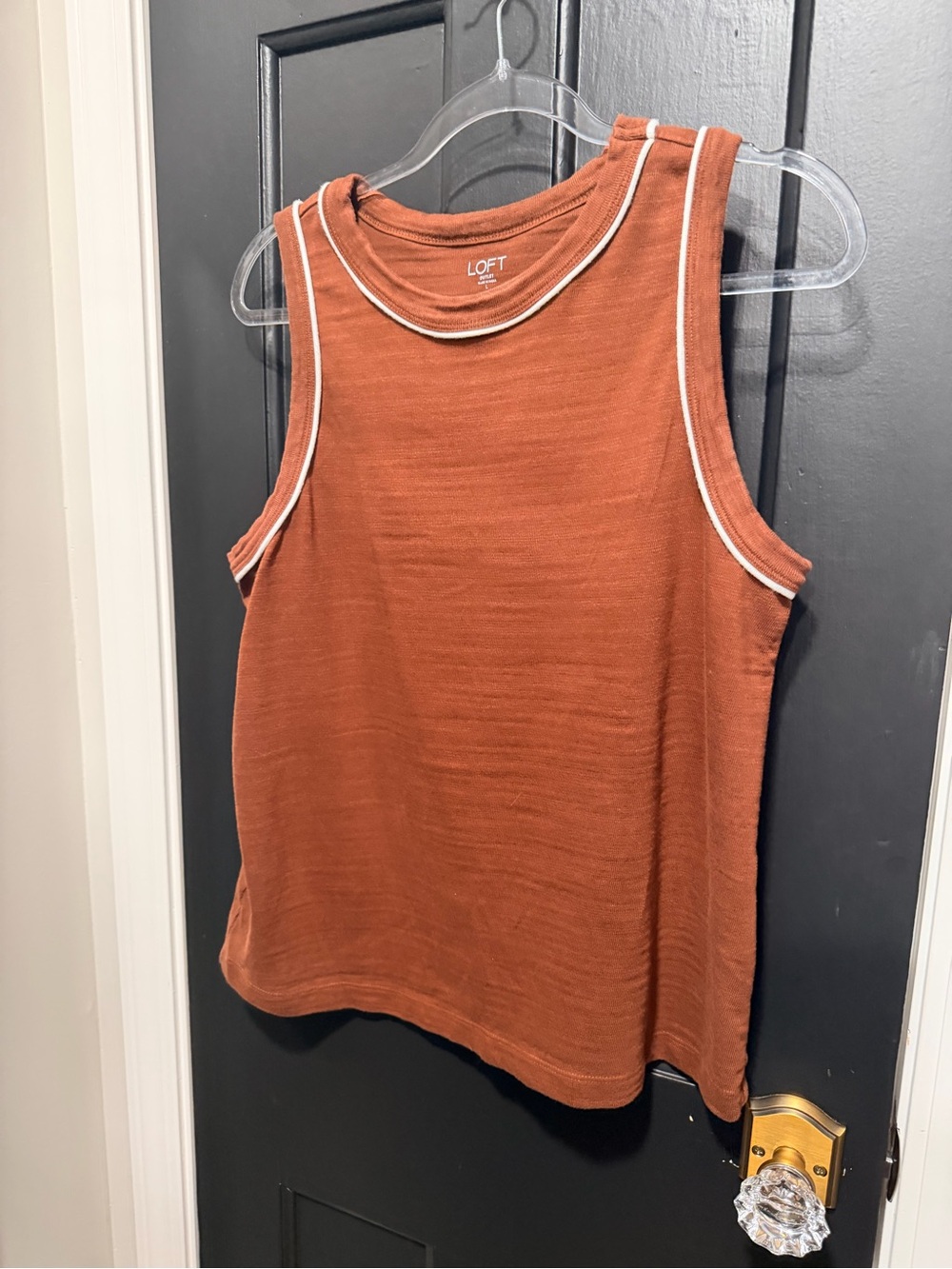 LOFT Chocolate brown Tank with White Contrast Trim